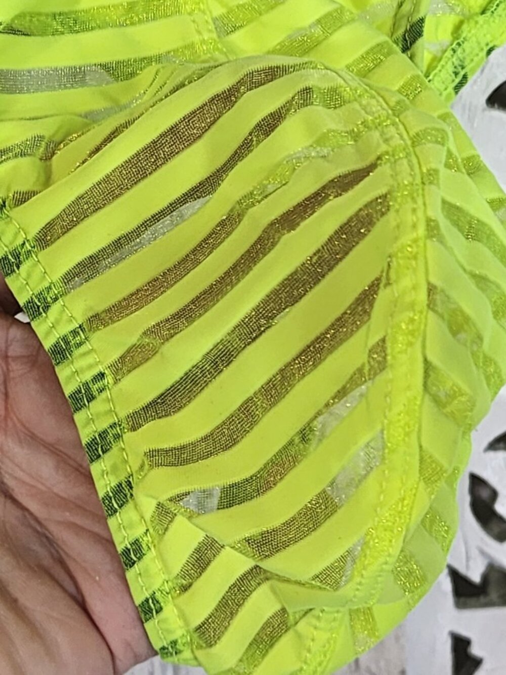 Unknown Brand Neon Lime Sheer Gray Metallic Stripe Thong Underwear Fit Like M - Picture 15 of 16